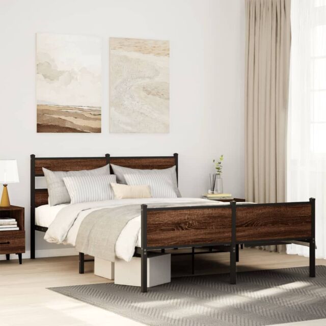 Berkfield Home Bed Frame without Mattress Brown Oak 140x200 cm Engineered Wood - image 1