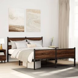 Berkfield Home Bed Frame without Mattress Brown Oak 140x200 cm Engineered Wood - thumbnail 1