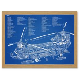 Artery8 Chinook Helicopter CH-47D Military Transport Blueprint Plan Artwork Framed Wall Art Print A4 in Light Oak - thumbnail 1