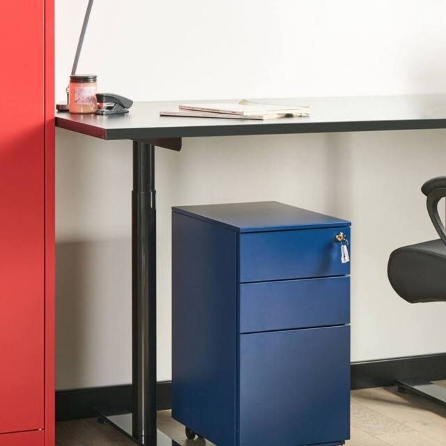 Wyld and Coco Blue Steel Mobile Lockable Locker 3 Adjustable Shelves Castors - image 1