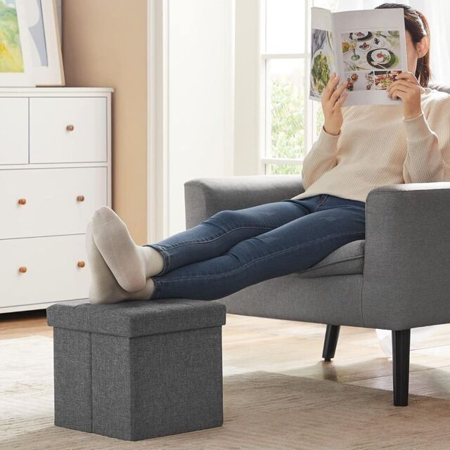 SONGMICS Small Foldable Storage Ottoman Foot Rest Compact Living Room Dorm in Dark Grey - image 1