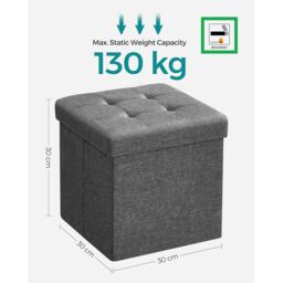 SONGMICS Small Foldable Storage Ottoman Foot Rest Compact Living Room Dorm in Dark Grey - thumbnail 2