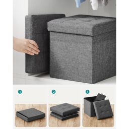SONGMICS Small Foldable Storage Ottoman Foot Rest Compact Living Room Dorm in Dark Grey - thumbnail 5