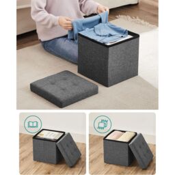 SONGMICS Small Foldable Storage Ottoman Foot Rest Compact Living Room Dorm in Dark Grey - thumbnail 4