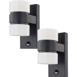 Loops 2 PACK IP44 Outdoor Wall Light & PIR Sensor Anthracite Aluminium 6W LED - thumbnail 1