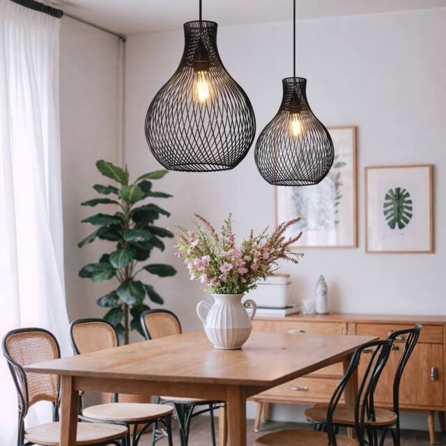 Living and Home Modern Black Iron Pendant Light Industrial Geometric Design - image 1