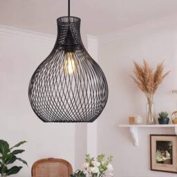 Living and Home Modern Black Iron Pendant Light Industrial Geometric Design - thumbnail 3