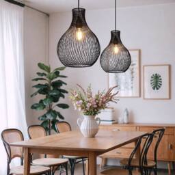 Living and Home Modern Black Iron Pendant Light Industrial Geometric Design - thumbnail 1