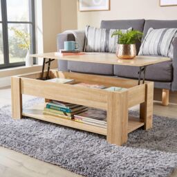 Home Source Lift Up Coffee Table With Storage Shelf Living Room Home Orlando in Natural - thumbnail 4