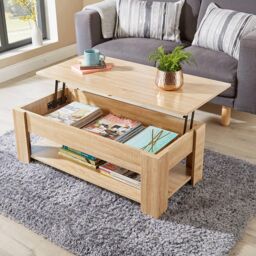Home Source Lift Up Coffee Table With Storage Shelf Living Room Home Orlando in Natural