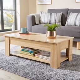 Home Source Lift Up Coffee Table With Storage Shelf Living Room Home Orlando in Natural - thumbnail 2