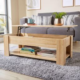 Home Source Lift Up Coffee Table With Storage Shelf Living Room Home Orlando in Natural - thumbnail 7