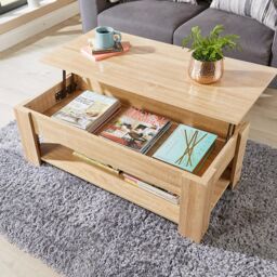 Home Source Lift Up Coffee Table With Storage Shelf Living Room Home Orlando in Natural - thumbnail 8