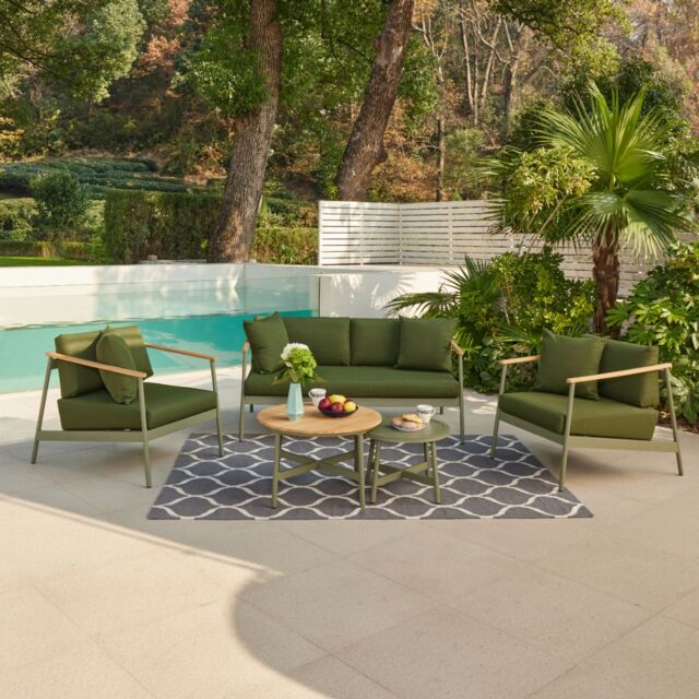 Home Detail Porta Aluminium Garden Conversation Set with Teak Wood Accents in Green - image 1