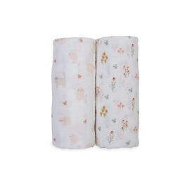 Lulujo 2-pack Cotton Swaddles - Kitty Cat / Flower Field - thumbnail 2