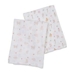 Lulujo 2-pack Cotton Swaddles - Kitty Cat / Flower Field - thumbnail 3