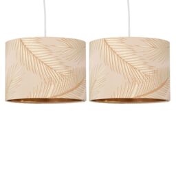 First Choice Lighting Set of 2 Tropica - Champagne Gold Detail 25cm Pendant or Lamp Shades