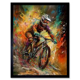 "Artery8 Wall Art Print Mountain Biker Paint Splat Portrait Action Shot Art Framed in Black - Size: W12"" x H16""" - thumbnail 1
