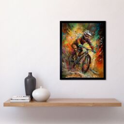 "Artery8 Wall Art Print Mountain Biker Paint Splat Portrait Action Shot Art Framed in Black - Size: W12"" x H16""" - thumbnail 2