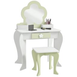 ZONEKIZ Kids Dressing Table with Mirror & Stool, Drawer, Storage Boxes - White - thumbnail 2