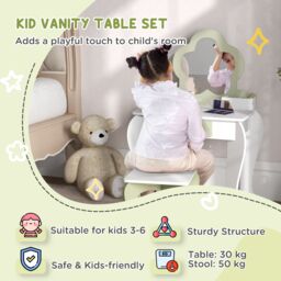 ZONEKIZ Kids Dressing Table with Mirror & Stool, Drawer, Storage Boxes - White - thumbnail 4