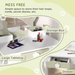 ZONEKIZ Kids Dressing Table with Mirror & Stool, Drawer, Storage Boxes - White - thumbnail 6