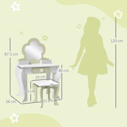 ZONEKIZ Kids Dressing Table with Mirror & Stool, Drawer, Storage Boxes - White - thumbnail 3