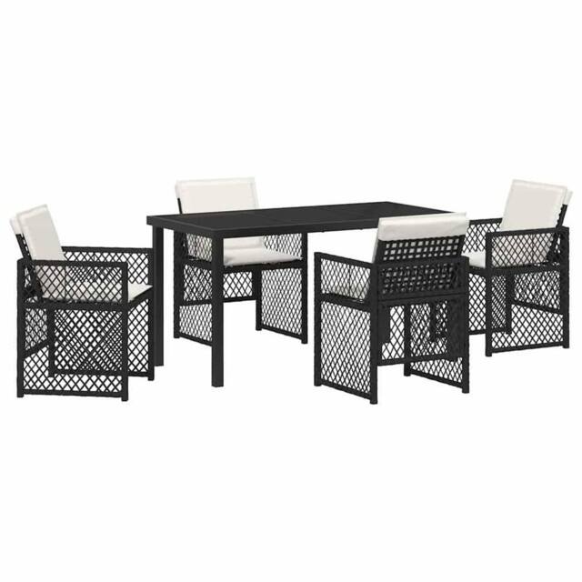 Berkfield Home 5 Piece Garden Dining Set with Cushions Black Poly Rattan - image 1