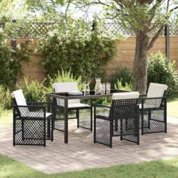 Berkfield Home 5 Piece Garden Dining Set with Cushions Black Poly Rattan - thumbnail 2