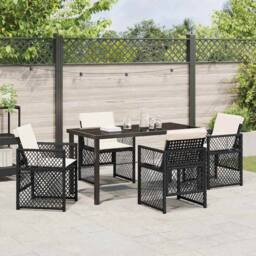 Berkfield Home 5 Piece Garden Dining Set with Cushions Black Poly Rattan - thumbnail 4