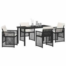 Berkfield Home 5 Piece Garden Dining Set with Cushions Black Poly Rattan - thumbnail 3