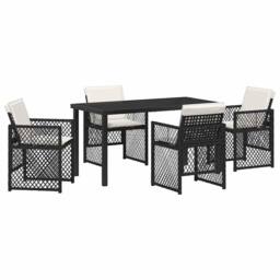 Berkfield Home 5 Piece Garden Dining Set with Cushions Black Poly Rattan
