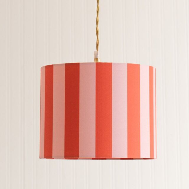 ValueLights Callie Colour Clash Orange & Pink Stripe Fabric Drum Lamp Shade - Size: Large - image 1