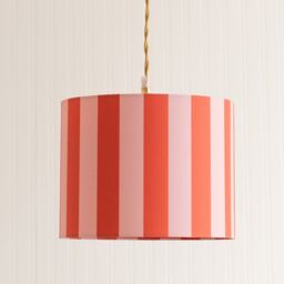 ValueLights Callie Colour Clash Orange & Pink Stripe Fabric Drum Lamp Shade - Size: Large - thumbnail 1