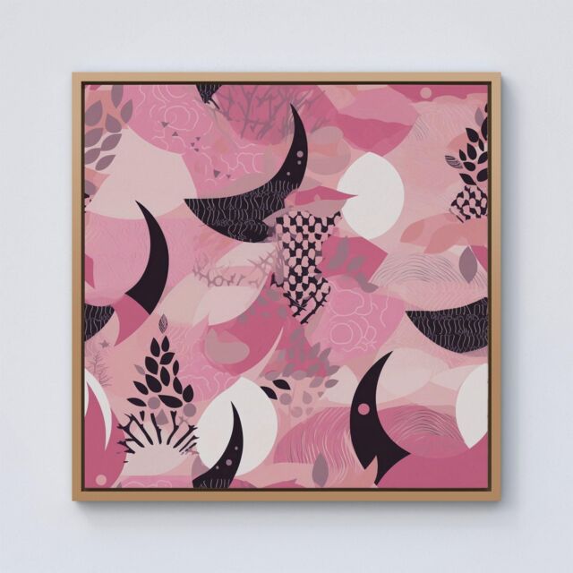 "Warren Reed - Designer Abstract Pink Moon Pattern Framed Canvas in Light Brown - Size: W30"" x H30""" - image 1