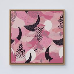 "Warren Reed - Designer Abstract Pink Moon Pattern Framed Canvas in Light Brown - Size: W30"" x H30""" - thumbnail 1