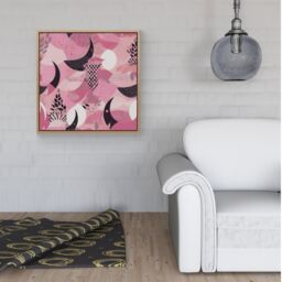 "Warren Reed - Designer Abstract Pink Moon Pattern Framed Canvas in Light Brown - Size: W30"" x H30""" - thumbnail 2