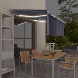 Berkfield Home Manual Retractable Awning with Blind&LED 3.5x2.5m Blue&White in Blue