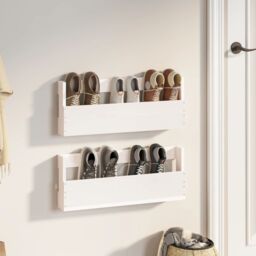 Berkfield Home Wall-mounted Shoe Racks 2 pcs White 59x9x23 cm Solid Wood Pine - Size: 59 x 9 x 23 cm - thumbnail 1