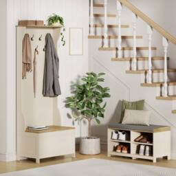 Havendro Cream Shoe Storage Bench with Seat 4 Shelves Hallway - thumbnail 5