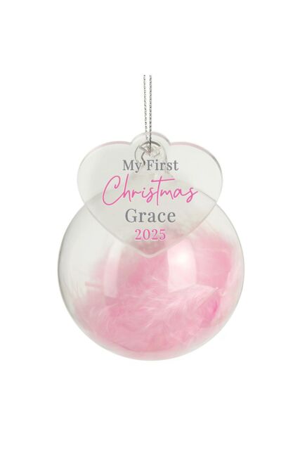 Personalised Memento Company Women's Personalised My 1st Christmas Pink Feather Bauble - image 1