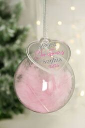 Personalised Memento Company Women's Personalised My 1st Christmas Pink Feather Bauble - thumbnail 3