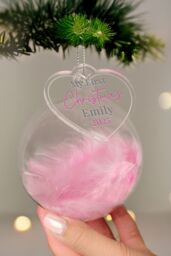 Personalised Memento Company Women's Personalised My 1st Christmas Pink Feather Bauble - thumbnail 4