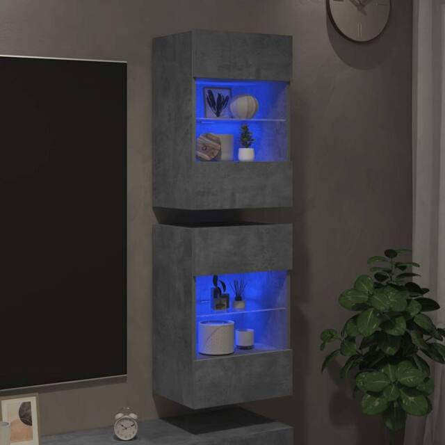 Berkfield Home TV Wall Cabinets with LED Lights 2 pcs Concrete Grey 40x30x60.5 cm - image 1