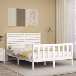 Berkfield Home Beautiful Bed Frame with Headboard White 140x200 cm Solid Wood - thumbnail 1
