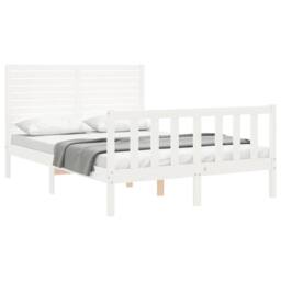 Berkfield Home Beautiful Bed Frame with Headboard White 140x200 cm Solid Wood - thumbnail 4