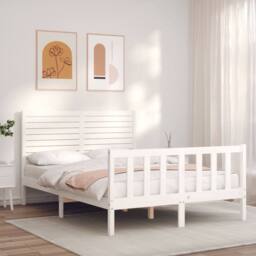 Berkfield Home Beautiful Bed Frame with Headboard White 140x200 cm Solid Wood - thumbnail 2