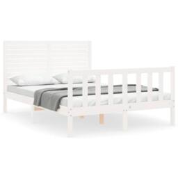 Berkfield Home Beautiful Bed Frame with Headboard White 140x200 cm Solid Wood - thumbnail 3