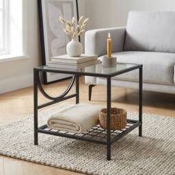 Garden Greatness Relica Steel Black Glass Side Table in Brown - Size: 1 Pack