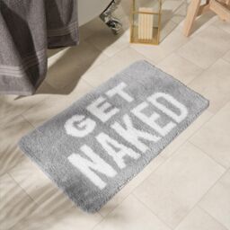 OHS Bath Mat Non Slip Soft Get Naked Shower Textured Shaggy Absorbent Bathroom Rug in Grey